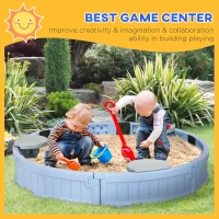 Outsunny Kids Sandbox with Cover, Seat, Sandbox Outdoor for Backyard, Light Blue(m-7)