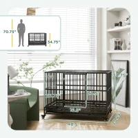PawHut 48" Heavy Duty Dog Crate Metal Cage Kennel with Lockable Wheels, Double Door and Removable Tray, gray(m-3)