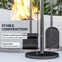 Outsunny Fireplace Tools Set 5 Piece Kit with Stand, Brush, Shovel, Poker, Tongs, Indoor Outdoor Fireside Accessories, Black(m-5)