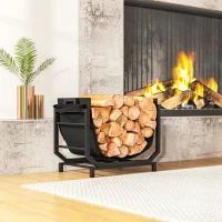 Outsunny Firewood Rack Outdoor, Heavy-Duty Log Holder with Log Tote Bag for Fireplace, Indoor Fire Wood Storage Rack(m-1)