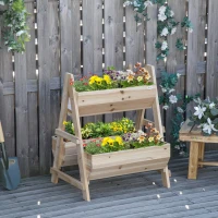 Outsunny 3 Tier Verctial Raised Garden Bed, Wooden Elevated Planter Box with Fabric Liner and Drainage Holes, for Vegetables, Herbs, Flowers, Natural(m-7)