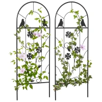 Outsunny 2 Pack Outdoor Metal Garden Trellis, Birds and Leaves Grid Panels for Roses, Vine Flower, Cucumber, Clematis, 39" Tall(m-9)