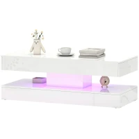 HOMCOM Coffee Table with Adjustable LED Lights, Modern Living Room Table with 2 Drawers, Open Shelf, Remote, High Gloss White(m-2)
