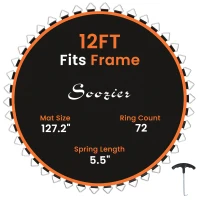 Soozier Trampoline Mat Replacement with Spring Pull Tool and 72 V-Hooks, Fits 12ft Trampoline, Using 5.5" Springs, Orange(m-9)