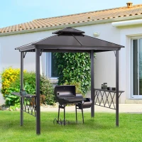 Outsunny Outdoor Hardtop Grill Gazebo Cooking BBQ Canopy w/ 6 Hooks for Utensils and Double Vented PC Roof, Coffee(m-1)