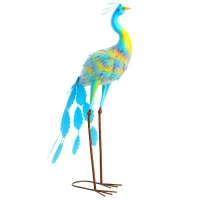 Outsunny Peacock Garden Statue, 32.7" Standing Lawn Ornament, Steel Garden Decor Bird Statue with Stakes for Lawn Patio Backyard Decoration, Sky Blue(m-9)
