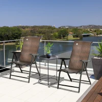Outsunny Rattan Reclining Folding Chair Set of 2, Outdoor Wicker Portable Recliner with 7 Adjustable Backrest Position for Garden, Balcony, Patio, Brown(m-1)