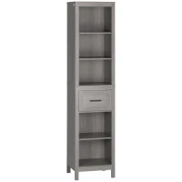 kleankin Narrow Bathroom Storage Cabinet with Drawer and 5 Tier Shelf, Tall Cabinet Freestanding Linen Tower, Slim Corner Organizer, Gray(m-1)
