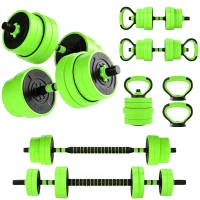 Soozier 66lbs 4-in-1 Adjustable Weight Dumbbell Set, Barbell, Kettlebell, Push Up Stand, Green(m-13)