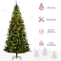 HOMCOM 7.5ft Tall Pre-lit Pine Artificial Christmas Tree with Realistic Branches, 450 Warm White LED Lights and 1146 Tips(m-4)