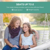 Outsunny 46" 2-Person Porch Swing Wooden Patio Swing Bench with Cup Holders, Slatted Design, Chains, 440lb Weight Capacity, White(m-6)