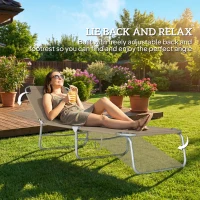 Outsunny Folding Outdoor Lounge Chair Reclining Tanning Chair with Breathable Mesh Fabric for Patio Garden Pool, Brown(m-4)