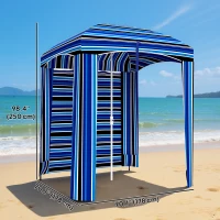Outsunny 70.1" L x 70.1" W Cabana Umbrella with Walls, Vents, Ruffles, Carry Bag, Beach Umbrella, Blue Stripe(m-3)