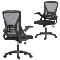 HOMCOM Office Chair, Mesh Desk Chair with Flip-up Armrests, Lumbar Support, Adjustable Height, Black(m-9)
