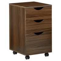 HOMCOM 3 Drawer Mobile File Cabinet with Wheels, Wood Filing Cabinet for Home Office, Rolling Under Desk Cabinet, Brown Wood Grain(m-16)