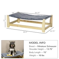 PawHut Raised Pet Bed Wooden Frame Dog Cot with Washable Cushion for Small Medium Sized Dogs Indoor Outdoor, 35.5" x 20" x 11"(m-3)