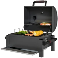 Outsunny Tabletop Charcoal Smoker, Portable BBQ with Ash Catcher and Thermometer for Backyard, Camping, Picnic, Black(m-2)