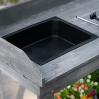 Outsunny 36" Wooden Potting Bench Work Table with 2 Removable Wheels, Sink, Drawer & Large Storage Spaces, Gray(m-11)