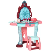Qaba Kids Vanity Set with Self-Opening Magic Mirror, Princess Makeup Vanity Table Set with Music, Tabletop with Lights, Imaginative Toy for 3-6 Years Old Child(m-11)