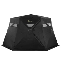 Outsunny 4 Person Insulated Pop-Up Ice Fishing Shelter, 360-Degree View, Portable Ice Fishing Tent Shanty with Carry Bag, Two Doors and Anchors for Low-Temp -22℉, Black(m-11)
