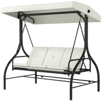 Outsunny Convertible Patio Swing Bed with Canopy and Cushions, 3 Seater Porch Swing for Outdoor, Backyard, Garden, Cream White(m-2)