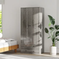 HOMCOM Modern Wardrobe Closet Armoire with 2 Drawers and Hanging Rod, Clothes Storage Organizer for Bedroom, Grey(m-7)