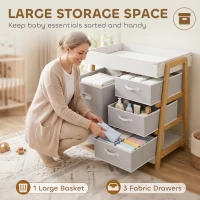 Qaba Baby Changing Table, Diaper Changing Station with Waterproof Pad, 3 Drawers and Large Basket for Newborn & Infant, White(m-6)