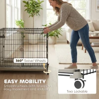 PawHut Dog Crate, 30 Inch Metal Dog Cage with Removable Tray, Lockable Wheels, 2 Doors for Small Medium Breeds, Black(m-4)