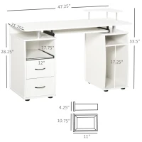 HOMCOM Multi-Function Computer Desk Home Office Workstation with Sliding Keyboard Tray, Elevated Shelf, Drawers and CPU Stand, White(m-3)