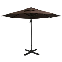 Outsunny 10' Hanging Tilt Offset Cantilever Patio Umbrella with 6-Level Adjustable Angle, Base Stand, UV Fighting Canopy, & 360° Rotation, Coffee(m-10)