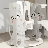 Qaba 4 in 1 Toddler Slide and Swing Set with Climber, Basketball Hoop, Rabbit Themed Kids Playset for Ages 1.5-4, Gray(m-8)