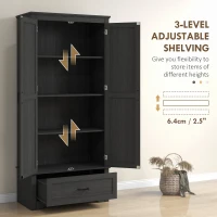 HOMCOM 69" Tall Farmhouse Kitchen Pantry Cabinet with 2 Doors, Drawer and Adjustable Shelves, Black Wood Grain(m-5)