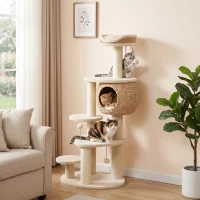 PawHut 52" Cat Tree, Cat Tower with Handwoven Cattail Condo, Bed, Platforms, 3 Scratching Posts and 3 Toy Balls(m-9)