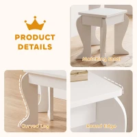 Qaba Kids Dressing Table and Chair Set, Girls Dressing Set, Makeup Desk with Drawer for 3-6 Years Old Kids, White(m-6)