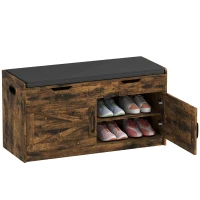 HOMCOM Shoe Storage Bench, Entryway Bench with 2-Tier Cabinet, Flip-Top Storage, Padded Cushion for Hallway, Rustic Brown(m-9)