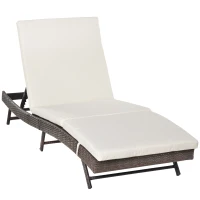 Outsunny Patio Chaise Lounge, Pool Chair with 5 Position Adjustable Backrest & Cushion, Outdoor PE Rattan Wicker Sun Tanning Seat, 28", Brown(m-1)