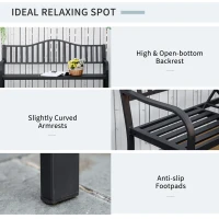 Outsunny Metal Outdoor Bench with Liftable Middle Table, Patio Loveseat, Garden Bench for Lawn, Porch, Seats 2–3 People, Black(m-5)