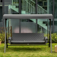 Outsunny 3 Person Porch Swing Bench with Adjustable Canopy, Cushions, Pillows for Porch and Backyard, Dark Grey(m-8)