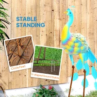 Outsunny Peacock Garden Statue, 32.7" Standing Lawn Ornament, Steel Garden Decor Bird Statue with Stakes for Lawn Patio Backyard Decoration, Sky Blue(m-6)
