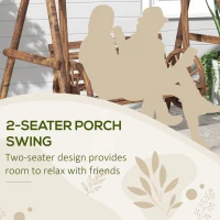 Outsunny 2-Seat Porch Swing with A-Frame Stand, Wooden Log Patio Swing Chair Bench with Wagon Wheel Armrests, Carbonized Brown(m-5)