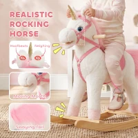 Qaba Baby Rocking Horse, Unicorn Kid Ride on Toy with Rocking Limit, Tail Wag Mouth Movement, Sounds for 3-5 Y, White(m-4)