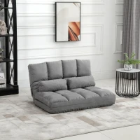 HOMCOM Convertible Floor Sofa Chair, Folding Couch Bed, Guest Chaise Lounge with 2 Pillows, Adjustable Backrest and Headrest, 40.25" L, Light Gray(m-2)