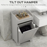 HOMCOM Tilt-out Laundry Storage Cabinet with Tabletop and Compartment Hamper, Gray(m-4)