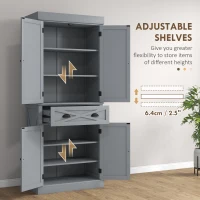 HOMCOM 72" Kitchen Cabinet, Pantry Storage Cabinet with 4 Doors and 2 Adjustable Shelves, Large Central Drawer, Gray(m-5)