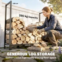 Outsunny 4 ft Firewood Rack with Customisable Width & Height, Cable Reinforcement, 616 lb Capacity Log Store Indoors, Black(m-7)