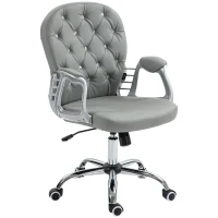 Vinsetto Button Tufted Desk Chair, Home Office Chair with Padded Armrests, Adjustable Height and Swivel Wheels, Gray(m-1)