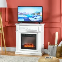 HOMCOM Electric Fireplace TV Stand for TV's up to 40" Flat Screen, Living Room Media Entertainment Console with Storage, White(m-10)