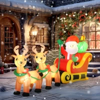 HOMCOM 8ft Christmas Inflatables Santa Claus with Sleigh and Reindeer, Outdoor Decoration with LED Lights Display(m-1)