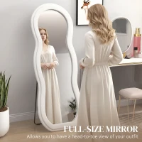HOMCOM 64" x 24" Full Length Mirror, Floor Mirror Hanging or Wall Mount, with Arched Wavy Velvet Frame for Bedroom(m-4)