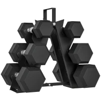 Soozier 60 LBS Hex Dumbbell Set with Rack, Rubber Coated Weights with Non-Slip Handles for Home Gym Strength Training(m-9)